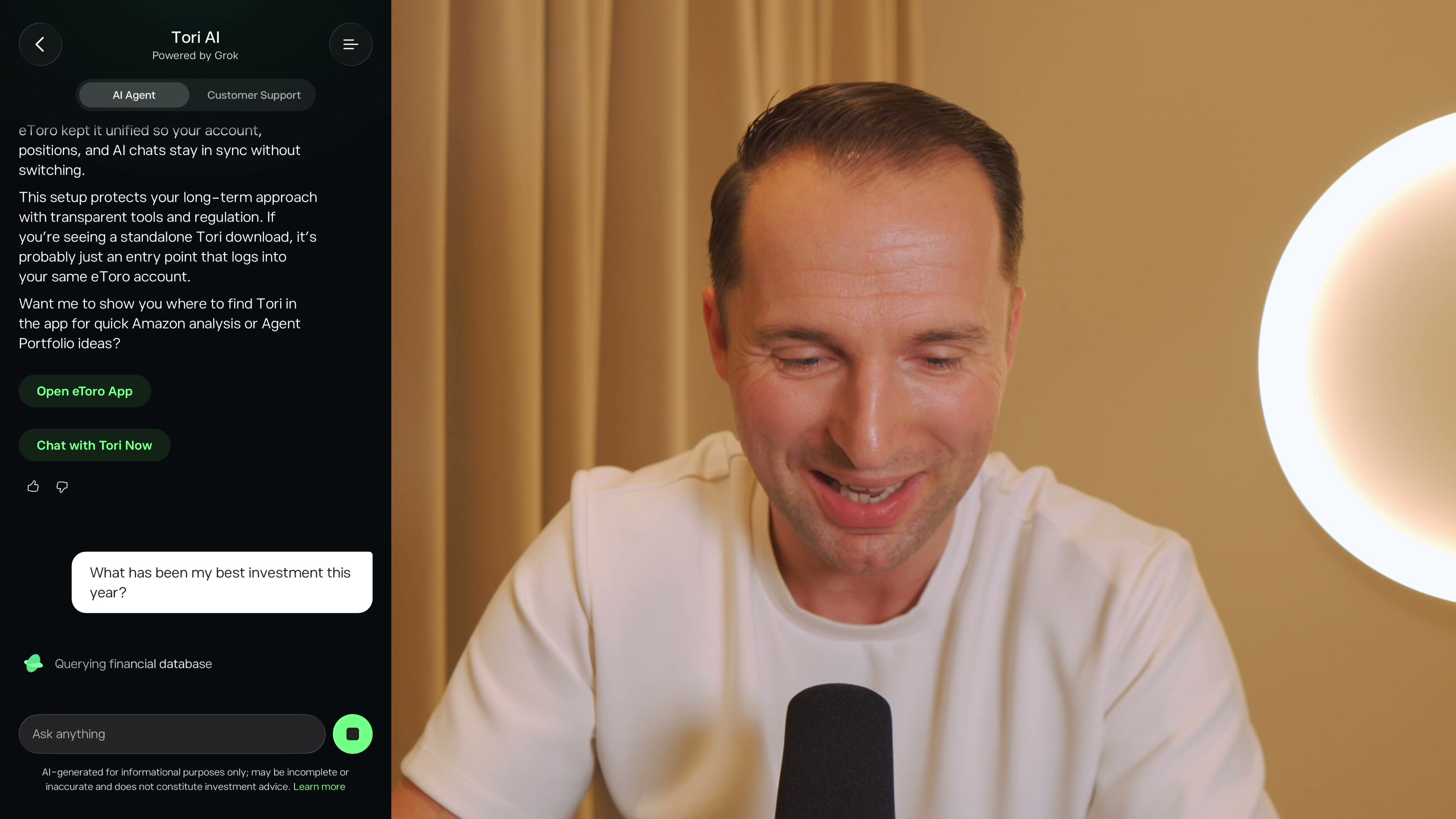 Kai testing Tori inside his eToro portfolio