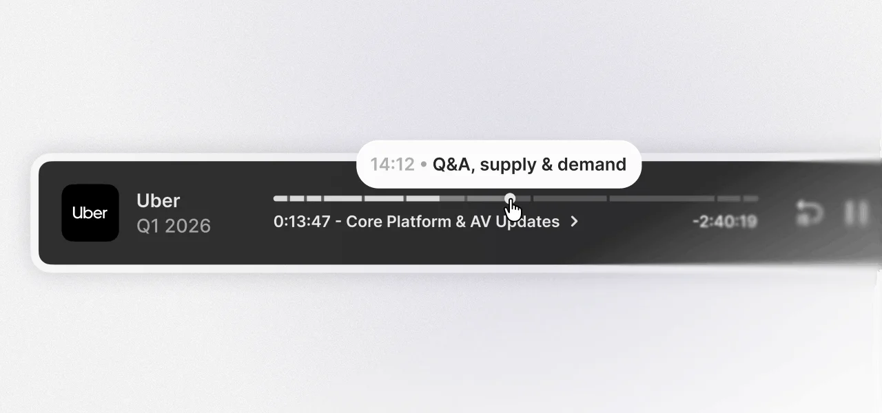 Quartr earnings call player with synchronized transcript controls