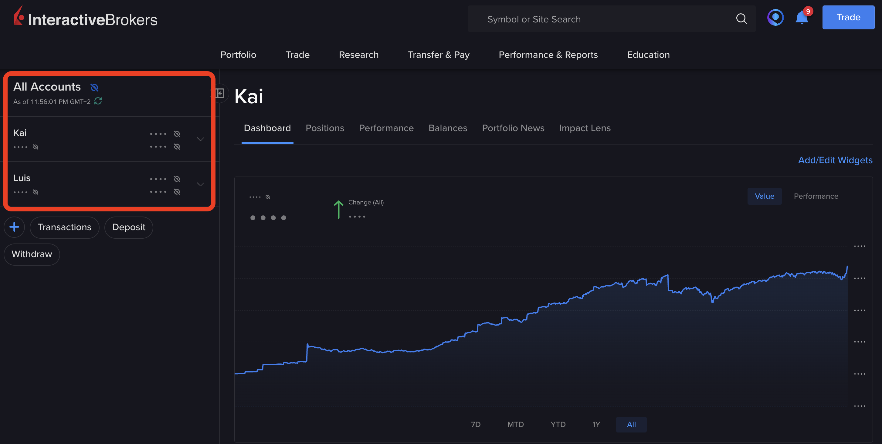 IBKR Account Settings page highlighting the Open an Additional Account tile